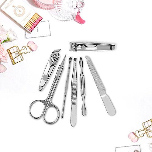 Nail Clippers set of 7 Pcs, YoJiSa Professional nail kits&manicure Pedicure Stainless Steel Nail Clippers set, Care Personal Nail Cutter Tweezers,Utility Grooming Kit with Portable Travel Case