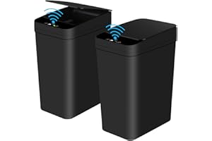 Anborry Bathroom Automatic Trash Can 2 Pack 2.2 Gallon Touchless Motion Sensor Small Slim Garbage Can with Lid Smart Electric Narrow Waterproof Garbage Bin for Bedroom Office Kitchen (Black)