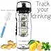 Time Marked Fruit Infuser Water Bottle AQUATIME Large 32 oz – Brush For Easy Clean included – Convenient To Carry - Fruit Infused Water Bottles - Infusion Bottle for Women and Men with Straw (Black)
