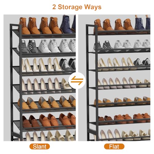 Large Shoe Rack 12 Tier Shoe Organizer, Heavy Duty Metal 6-Tier Stackable Shoe Storage Vertical Shoe Rack for Closet Front Door Entrance, Up to 75 Pairs, 44.8" W x 11.4" D x 85.1" H, Black
