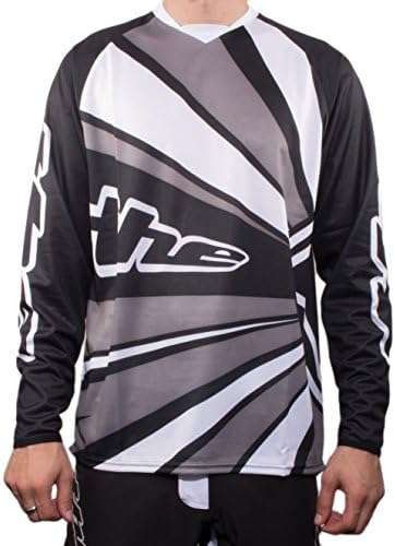 THE Industries Youth Lightweight BMX and Mountain Bike Long Sleeve Jersey, Black/Grey/White, Large