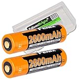 2 Pack Fenix ARB-L18-2600 Protected 18650 2600mAh Rechargeable Li-ion Batteries with EdisonBright BBX3 battery carry case - Designed for TK75 TK16 PD35 PD32 TK22 TK35 ARE-X1 ARE-C1 ARE-C2 and more