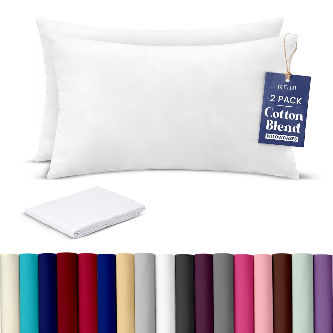 Rohi Luxury White Pillowcases 2 Pack - (50×75cm) | Soft & Comfy Cotton Blend Pillow Covers with Envelope Closure | Breathable, Anti-Allergy, Fade & Wrinkle Resistant