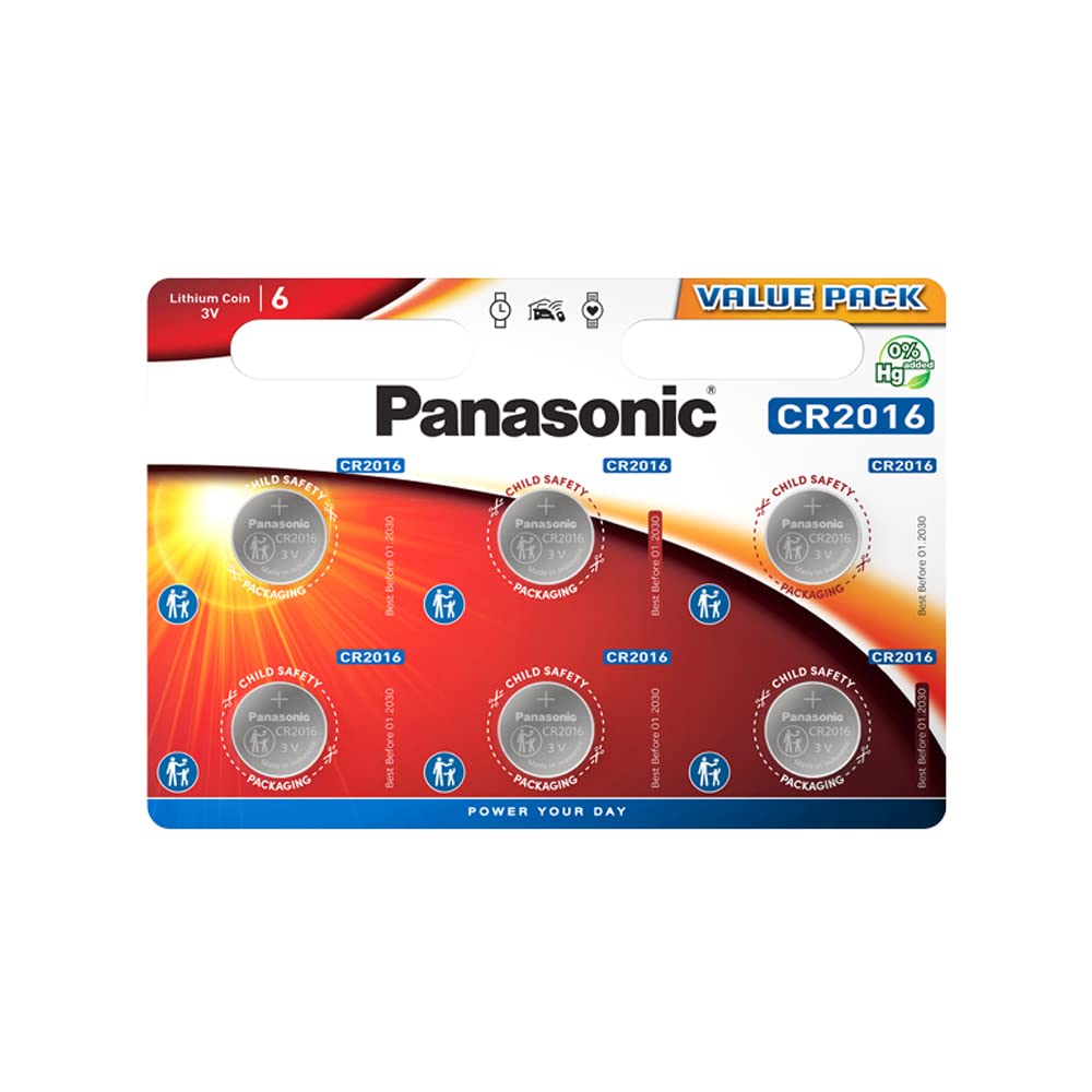Panasonic 2583 CR 2016 Lithium Button Cell Battery - Pack of 6
