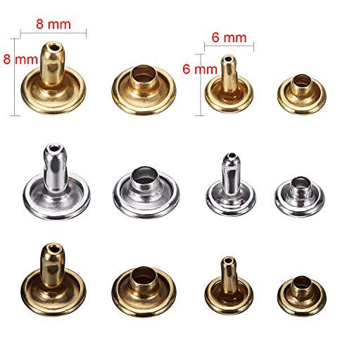 Gnognauq 240 Set 2 Sizes Leather Rivets Double Cap Rivet Tubular Metal Studs with 3 Pieces Setting Tool Kit and Punch Pliers for Leather Craft, Rivets Replacement,3 Colors - Thumbnail 3