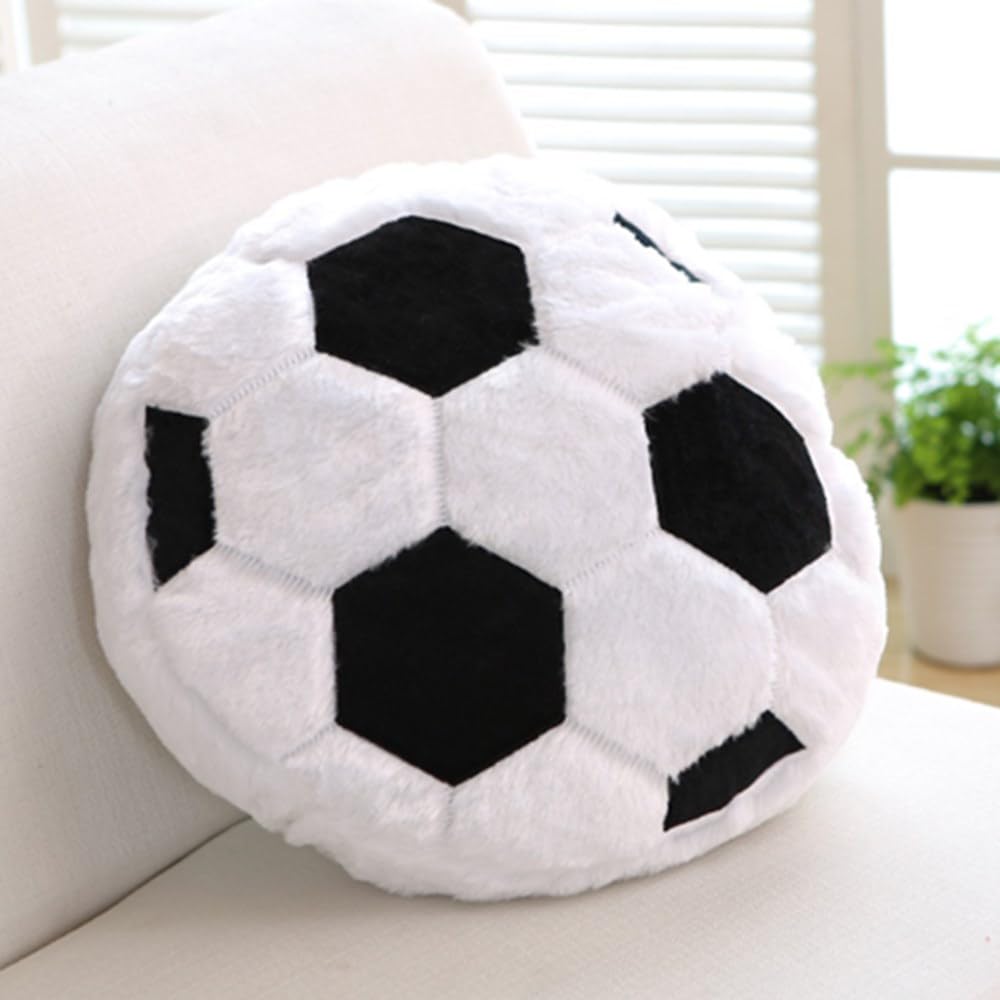 Basketball Plush Pillow Fluffy Durable Stuffed Football Throw Pillow Ball Sports,14inch/35cm Ball Pillow Soft Durable Round Plush Pillow Toy Sofa Room Decoration Gift (Black and white football)