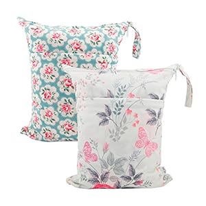 ALVABABY 2pcs Cloth Diaper Wet Dry Bags Waterproof Reusable with Two Zippered Pockets Travel Beach Pool Daycare Soiled…