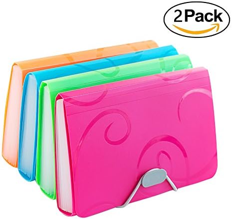 Ofilon Expanding File Folder, Pack of 2, 7 x 4 Inches, 13 Pocket Document File Folder with Tabs and Bungee Closure - Mini PP Wallet Organizer for Receipts, Coupons, Checks, Cards, Tax Item or Changes