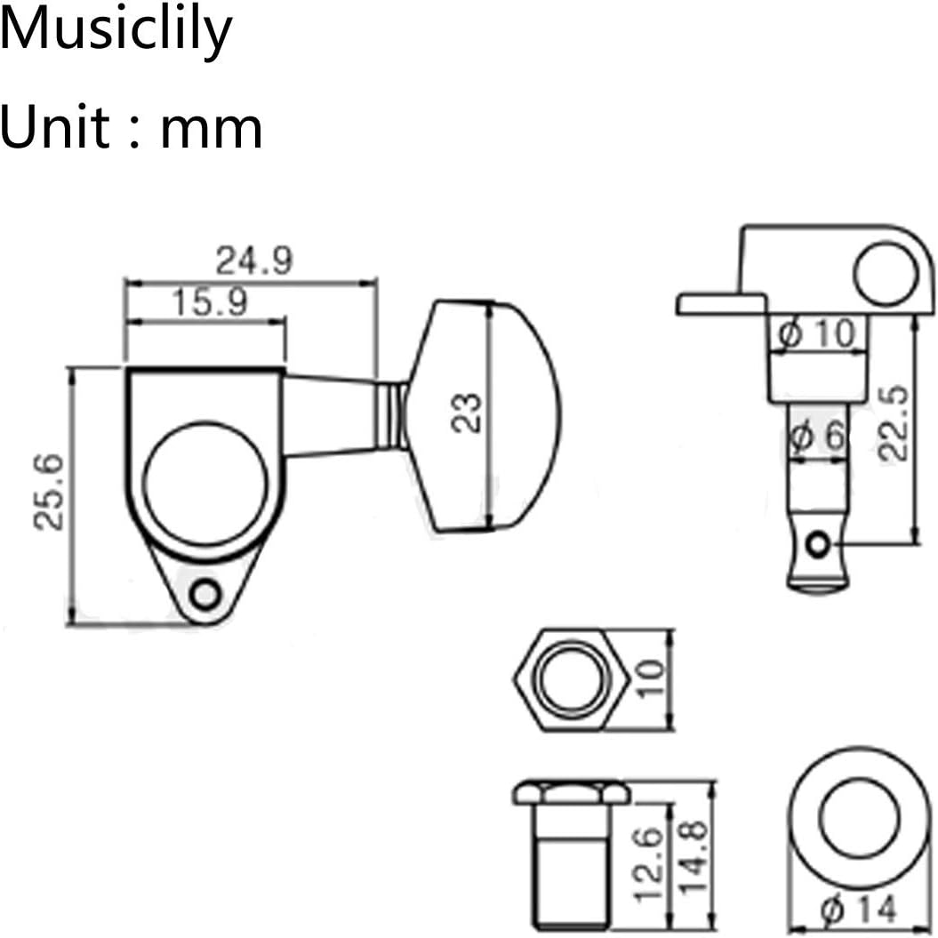 Musiclily Pro 3R3L Guitar Locking Tuners Tuning Pegs Keys Machine Heads Set for Epiphone Les Paul Style Black - Image 3
