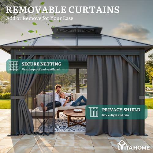 YITAHOME 10x10 Polycarbonate Hardtop Gazebo with Double Roof and Mesh Sidewalls image 24