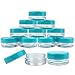 (100 Pieces Jars + Lid) Beauticom 3G/3ML Round Clear Jars with Teal Sky Blue Screw Cap Lids for Scrubs, Oils, Toner, Salves, Creams, Lotions, Makeup Samples, Lip Balms - BPA Free