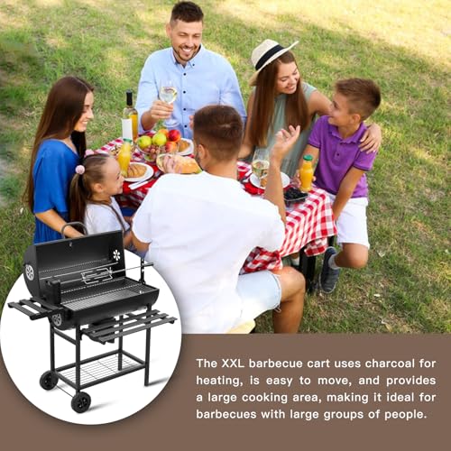 TEENO Charcoal Barbecue with XXL Cooking Grill, Anti-Burning Gloves, Thermometer, Ash Tray, Adjustable Vent, Large Barbecue (Upgraded with Chicken Grill)