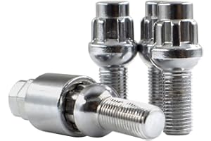 Wheel Accessories Parts 4 Locks + Key M14 x 1.5 14 x 1.5 Thread Acorn Seat Lug Bolt Lock Chrome Finish 28mm Shank Length Dual Hex Key 17mm & 19mm fits