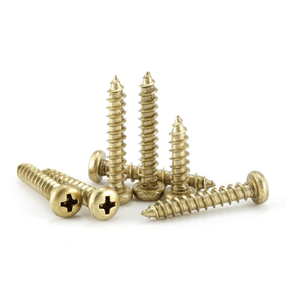 CONPHERON Brass Round Head Self Tapping Screws Phillips Round Head Wood Screws M3.5x25mm, 20 pcs