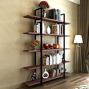 Tribesigns 5-Tier Bookshelf, Vintage Industrial Style Bookcase 72 H x 12 W x 47L Inches, Cherry