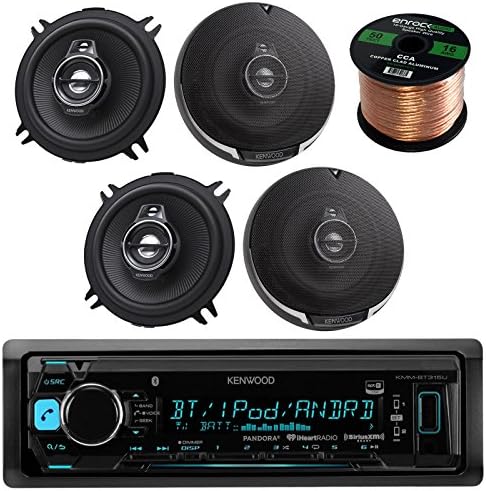 Kenwood KDC-BT31 Single DIN Bluetooth In-Dash CD/AM/FM Car Stereo Receiver Bundle Combo With 4x KFC1395PS 5-1/4" 320W Audio Speaker + Enrock 50Ft Speaker Wire