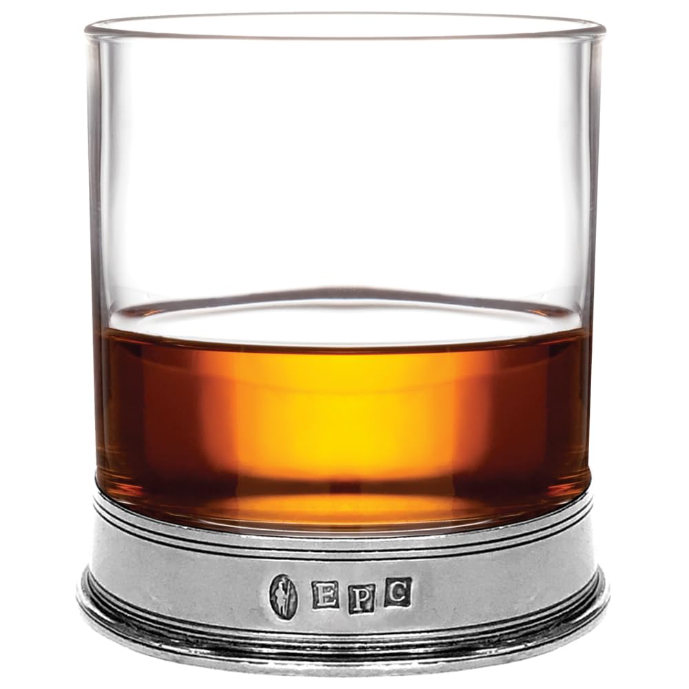 English Pewter Company Whisky Tumbler Glass with Pewter Base, Old Fashioned Heavy Design [VG005]