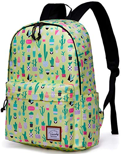 Backpack for Girls, VASCHY Lightweight School Backpack with Multi Compartments Cute Ladies Rucksack (Yellow Cactus)