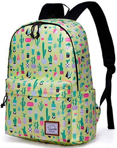 School Backpack for Girls,VASCHY Water Resistant Durable Casual Schoolbag Bookbag for Middle School Students in Yellow Cactus