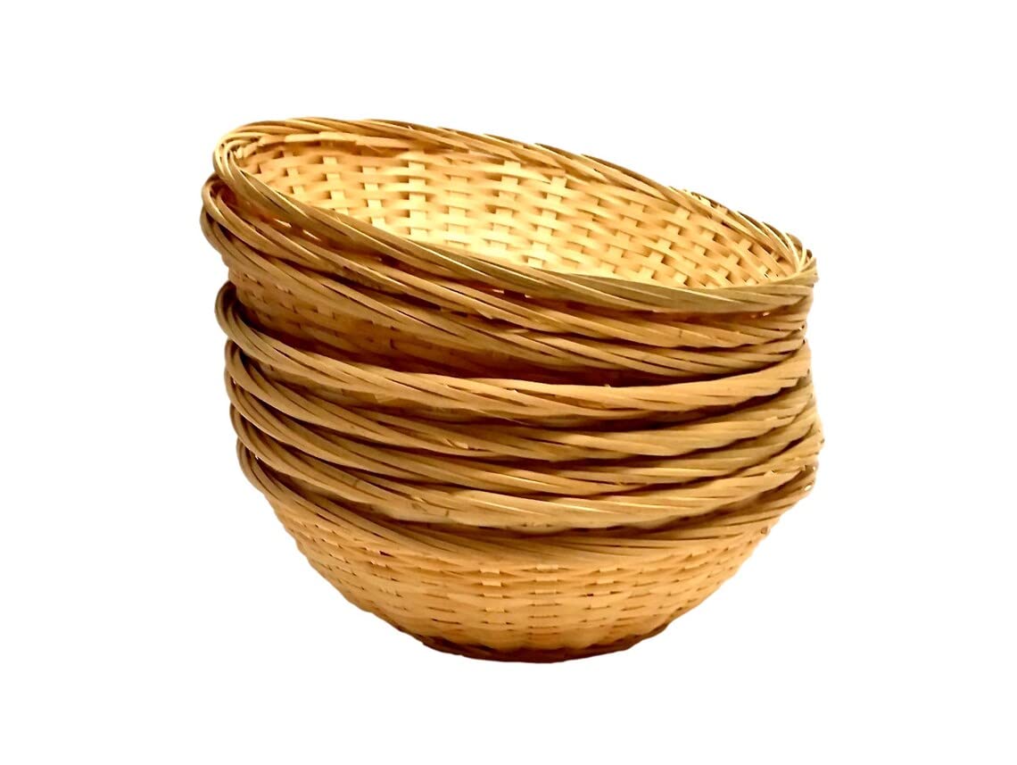 Get Goods Round 20cm Wicker Baskets - Weaved Bamboo Wicker - Kitchen Storage Hampers (10 Baskets)