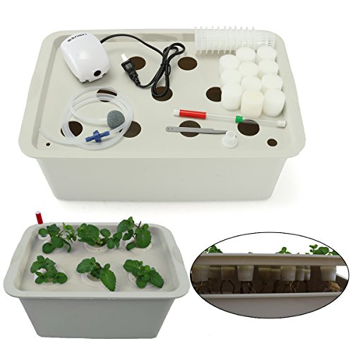 Indoor Hydroponics Grower Kit, Pathonor 11 Pod 3.5 gal Non-transparent DIY Educational DWC Self Watering Hydroponics Tools Plant Cloner Kit Include Aquarium Air Pump, Buoy, Planting Baskets etc