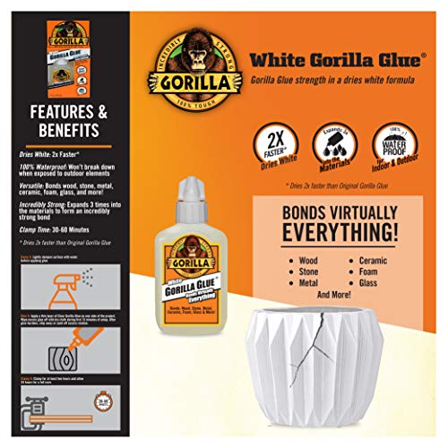 Gorilla White Gorilla Glue, Waterproof Polyurethane Glue, 2 Ounce