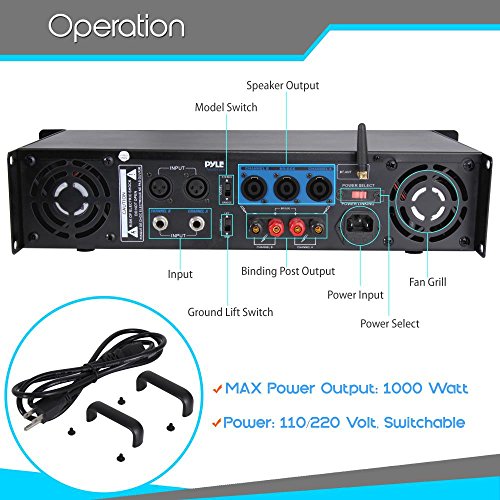Pyle Pro Professional Audio Bluetooth Power Amplifier, 2-Channel Rack Mount Bridgeable, LED Indicators, Shockproof Binding Posts, Cooling Fans 1000 Watt  (PTA1000)