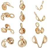 Beebeecraft 1 Box 160Pcs Bead Clasps 18K Gold Plated Brass 4 Sizes Bead Tips Knot Covers Clamshell End Cap Crimps Beads for Jewelry Making DIY Crafts