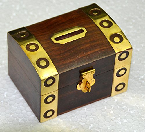 Brass Nautical Antique Inspired Safe Money Box Piggy Bank Wooden Toys And Game - Thumbnail 3