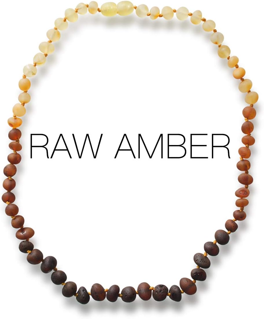 Meraki Amber Necklace - Raw Unpolished Baroque Amber Necklace | Certified Genuine Amber Necklace | Rainbow Color (11.5 Inches): Health & Personal Care