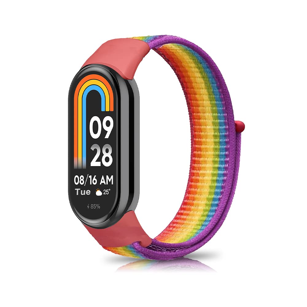 Niboow Strap Compatible with Xiaomi Smart Band 10/9 / 8, Men Women Children Nylon Soft Lightweight Breathable Watch Band for Xiaomi Mi Band 10/9 / 8 - Rainbow
