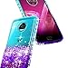 Moto Z2 Play Case with Tempered Glass Screen Protector (Full Coverage) for Girls Women, NageBee Glitter Liquid Bling Floating Waterfall Shockproof Cute Case for Motorola Moto Z2 Play -Aqua/Purple