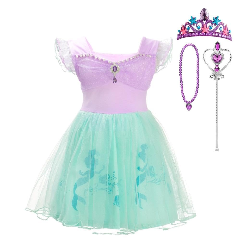 Lito Angels Mermaid Costume Princess Ariel Fancy Tulle Dress with Crown and Accessories for Baby Girls Age 18-24 Months Purple 265