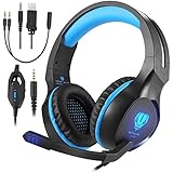 Stereo Gaming Headset for PS4, PC, Xbox One Gaming Headset with Mic Noise Cancelling Over Ear Headphones Bass Surround Headset, LED Lights, Volume Control and Soft Memory Earmuffs for Nintendo Switch