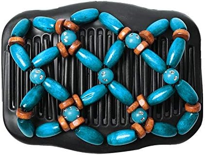Profusion circle Hair Barrettes Vintage Wooden Beads Women Hair Comb Hairpin Clip Elastic Head Styling Headwear - Blue