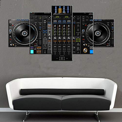 Wall Decorations for Living Room DJ Mixer Controller Pictures 5 Panel Canvas Art Turntables Paintings,Modern Artwork Home Decor Giclee Frame Stretched Ready to Hang Posters and Prints(60''Wx32''H) - Thumbnail 7