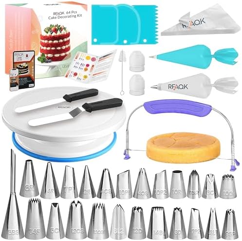 RFAQK 64 Pcs Cake decorating supplies with Cake Turntable-Cake