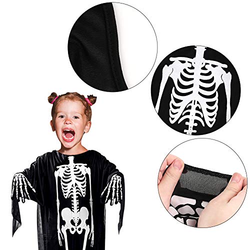 BigOtters Halloween Skeleton Costume, 2PCS Ghost Bones Horror Costume and Skeleton Gloves for Boys Girls Cosplay Child Favor Halloween Dress up Dance Party Black