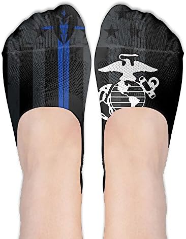 JIW Iaa Unisex Men Women No-Show Socks Marine Corps Thin Blue Line Flag Funny Non Slip Flat Boat Socks