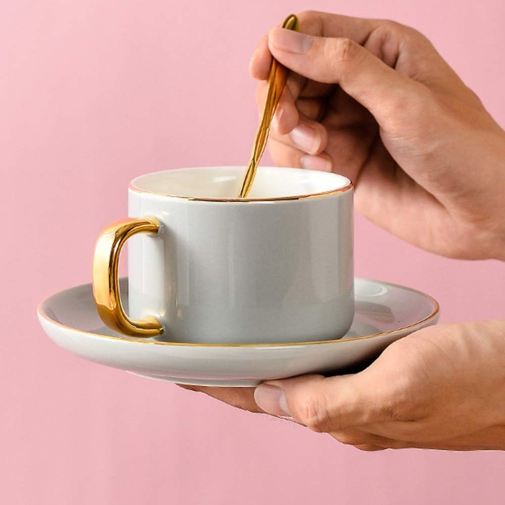 Espresso Cups Latte Art Cup And Saucer Latte & Cappuccino New Mate For Coffee Shop And Barista for Specialty Coffee Drinks Latte Cafe (Color : Gray, Size : 300ml)