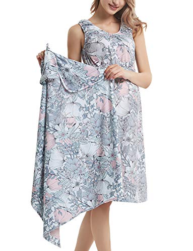 GINKANA Maternity/Nursing Delivery Nightgown with Matching Baby Swaddle Blankets and Hat Set - Hospital Bag Must Have
