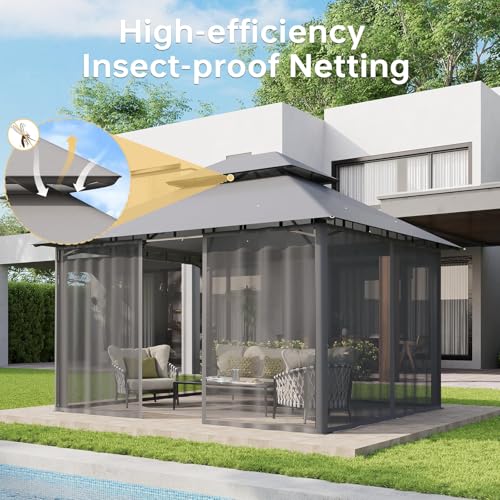 Aoxun 12x10 Gazebo with Double Roof & Mosquito Netting, Heavy-Duty Outdoor Canopy for Patio & Backyard image 26
