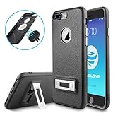 iPhone 7 Plus Leather Case, Soft Leather iPhone 7 Plus Case with Stand, Self Stand Slim-fit Metal Kickstand Case for Magnetic Car Mount Holder Protective Phone Cover for Apple iPhone 7 Plus - Black
