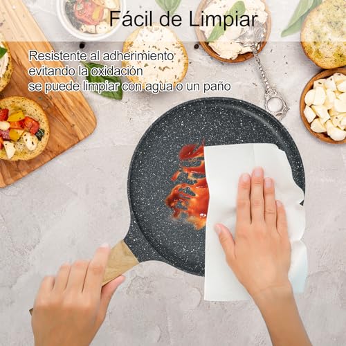 GOHOMKIC Crepera con Revestimiento Antiadherente 28cm con Espátula para Untar Tortitas, Válido para Cocinas de Gas y Cocinas de Inducción