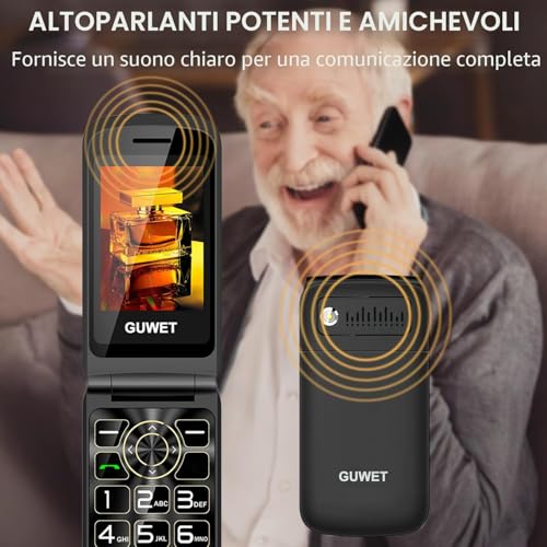 Guwet 2G Mobile Phone for Elderly with Big Buttons, Flip Phone, SOS Function, 1600mAh Battery, 2.4"+1.77" Dual Display, Dual SIM with Dual Standby, Black