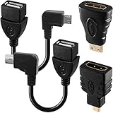 AFUNTA Android Tablet Cable Adapter Set- Bend Micro USB OTG;Bend Mini USB OTG; Hdmi Female to Micro Hdmi Male;Hdmi Female to Mini Hdmi Male(Bend OTG+HDMI)