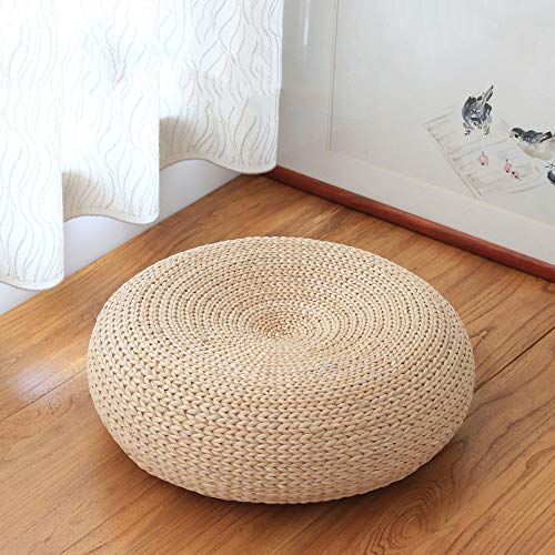 JOYBASE Straw Flat Seat Cushion, Handmade Floor Pouf Mat, Ottoman Footstool for Meditation, Zen, Yoga Practice or Buddha (23.6 x 7.1in)