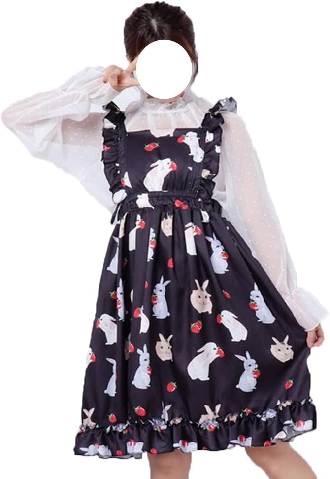 Packitcute Lovely Dresses Spaghetti Straps Kawaii Rabbits Print Sleeveless A-Line Dresses for Girls Teens