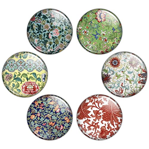 Button Bistro Women's Oriental Floral Pattern 1.25 inch Pinback Button Set #4