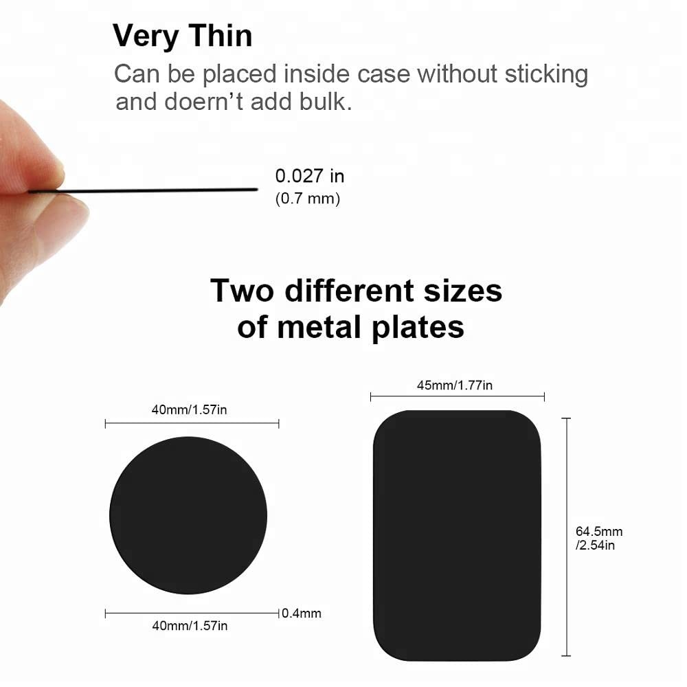 SALEX Replacement Metal Plates Set for Magnetic Car Phone Holder, Wall & Air Vent Mount, Cases, Magnets. Kit of 4 Black Rectangular Iron Discs Without Holes. 3M Adhesive Backing. Steel Sheets, 4 Pack.